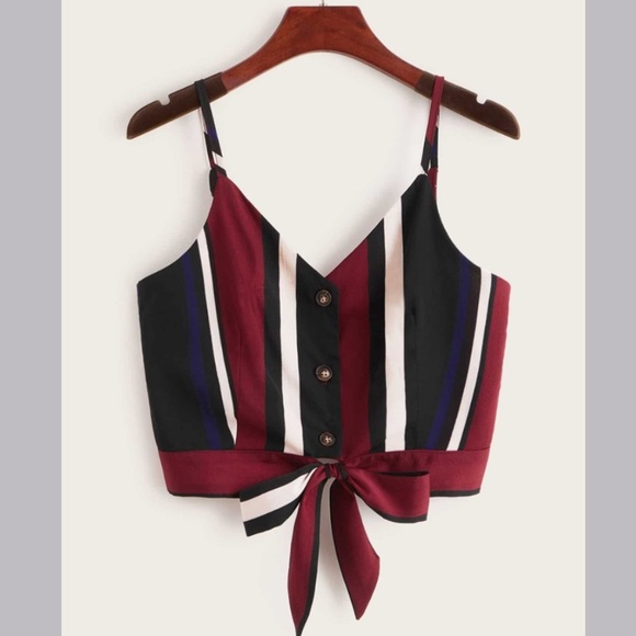 Striped Button Front Knot Hem Cami Top - Picture 2 of 6